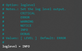 Un extrait du fichier de configuration fail2ban.local qui parle de l'option loglevel (niveau de journalisation)