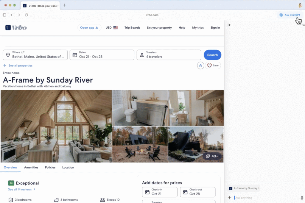 Interface du navigateur OpenAI Atlas