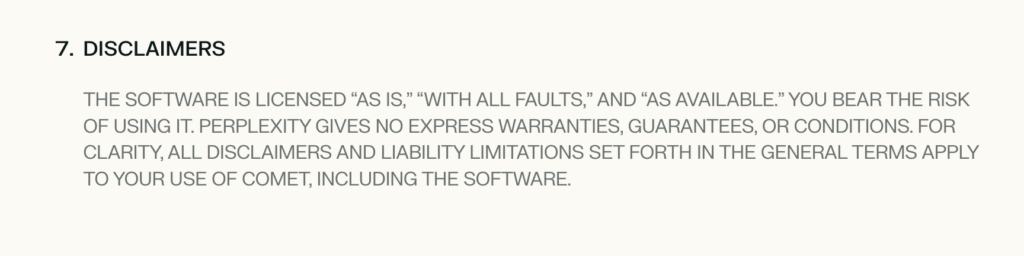 Le septième point des conditions d'utilisation du navigateur Comet
