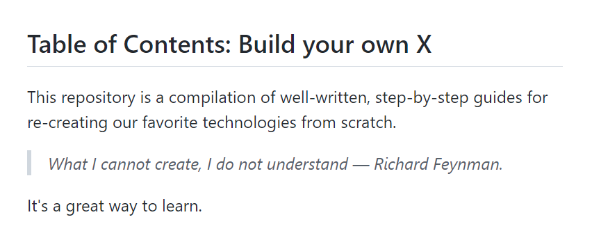 Dépôt GitHub codecrafters-io/build-your-own-x