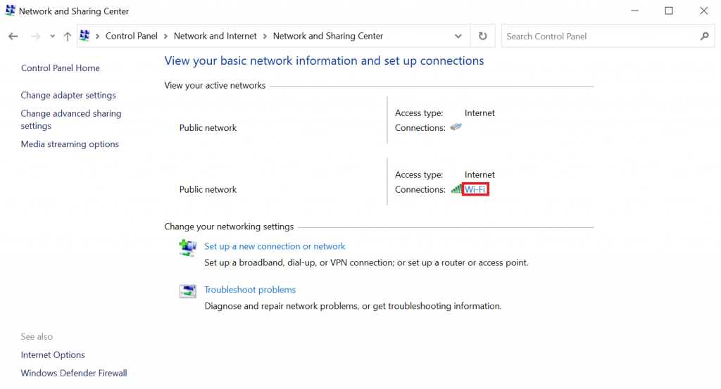 Nom du r&eacute;seau actif connect&eacute; &agrave; l'internet