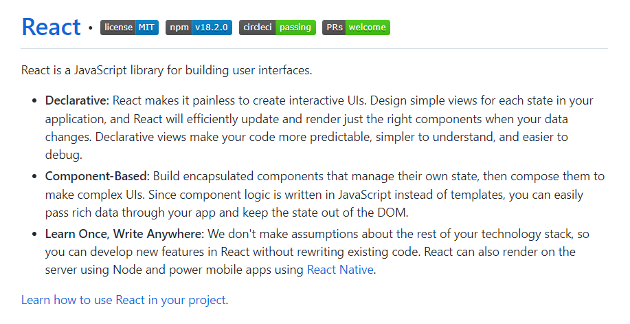Dépôt GitHub facebook/react