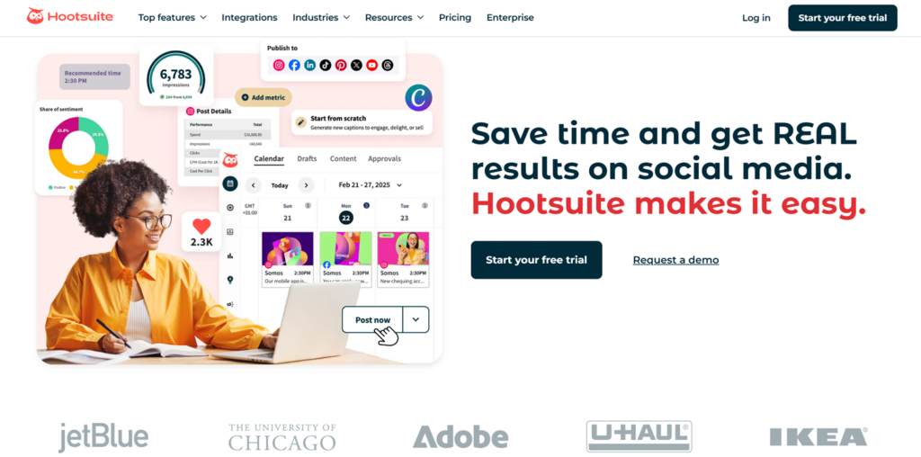 Image de la page d'atterrissage de Hootsuite