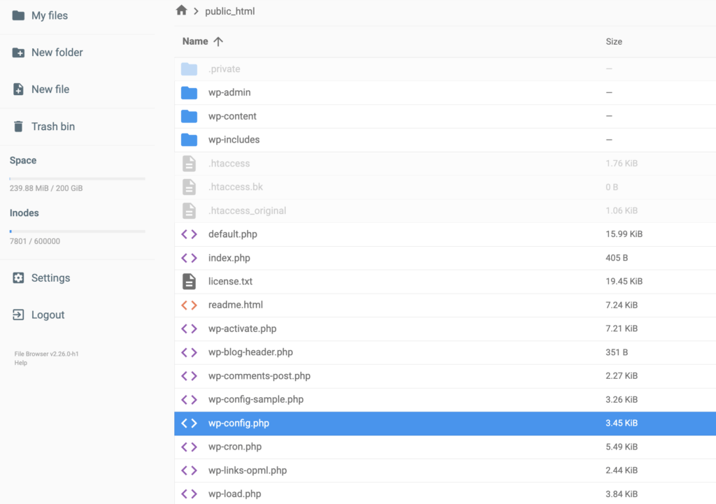 Le fichier wp-config.php situ&eacute; dans le dossier public_html

