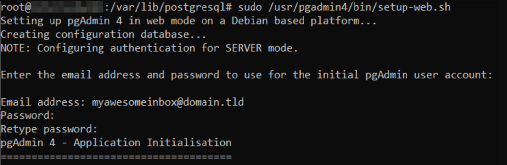 Le script bash pour lancer la configuration de pgAdmin