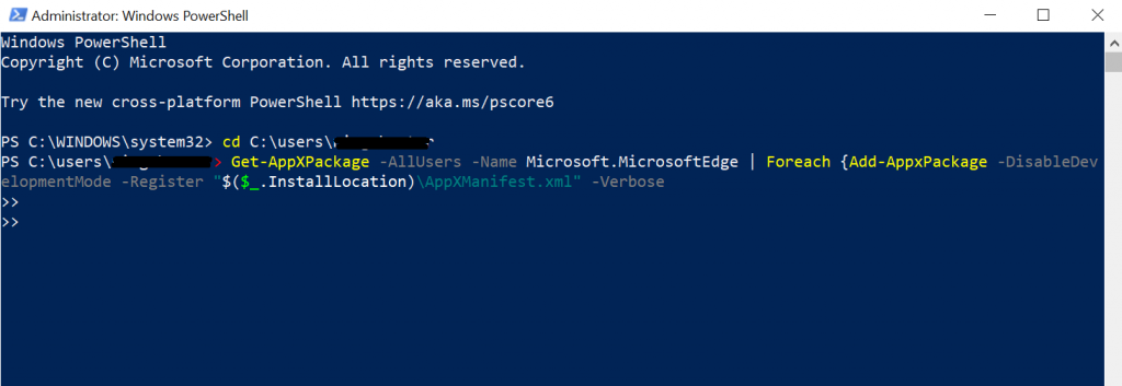Installation de Microsoft Edge via Windows PowerShell