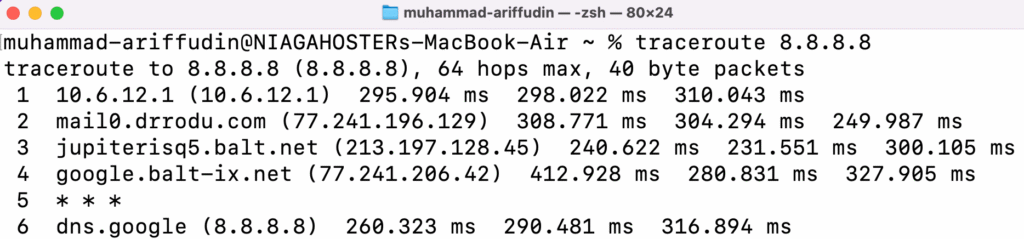 Exécutez la commande traceroute dans le Terminal de macOS
