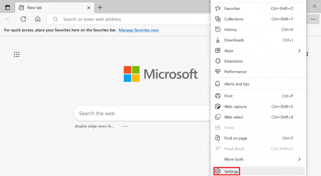 Le menu Param&egrave;tres dans Microsoft Edge