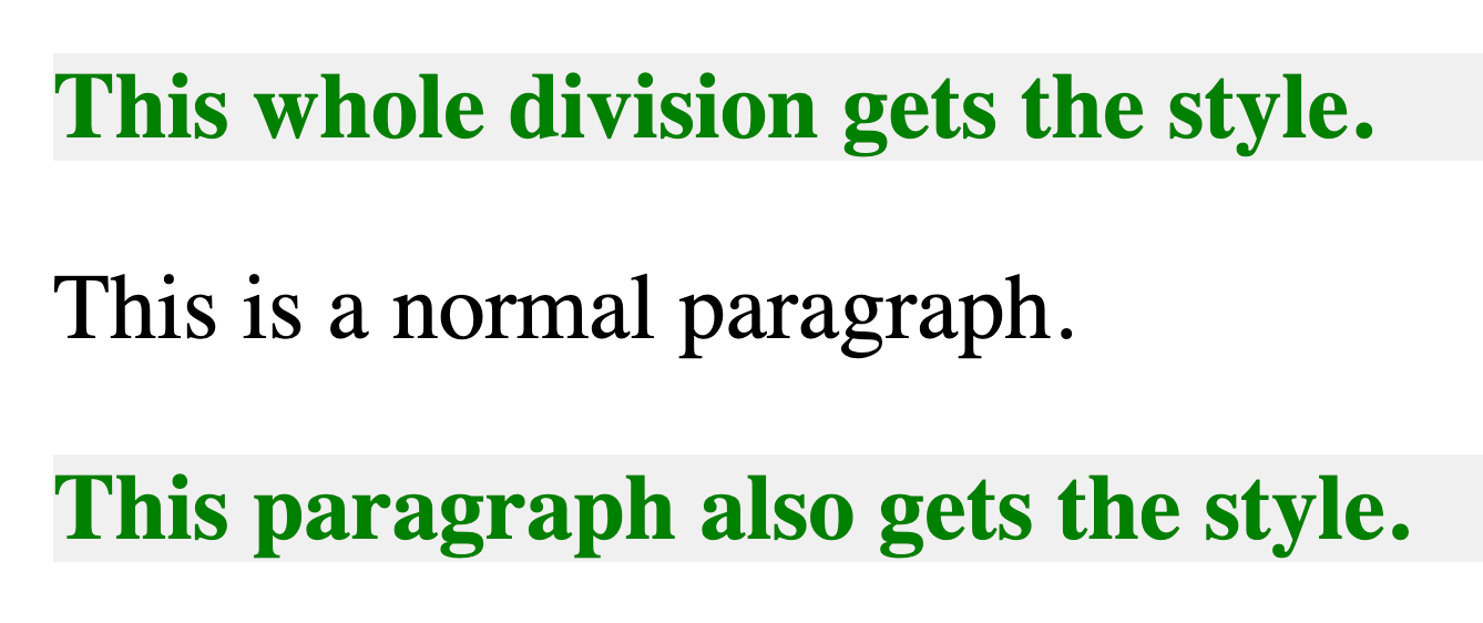 Navigateur affichant des &eacute;l&eacute;ments HTML stylis&eacute;s avec une classe CSS.