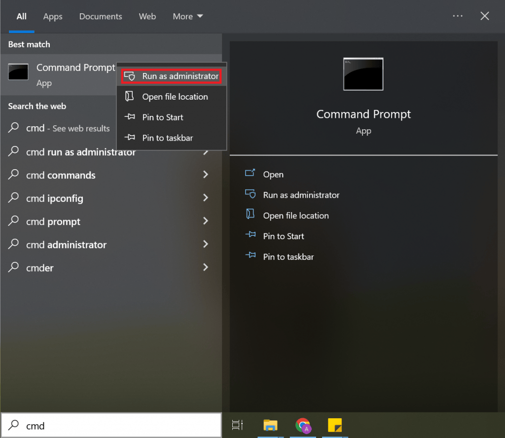 L'option Ex&eacute;cuter en tant qu'administrateur dans l'invite de commande