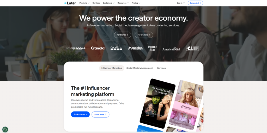 Capture d'&eacute;cran de la page d'atterrissage de Later