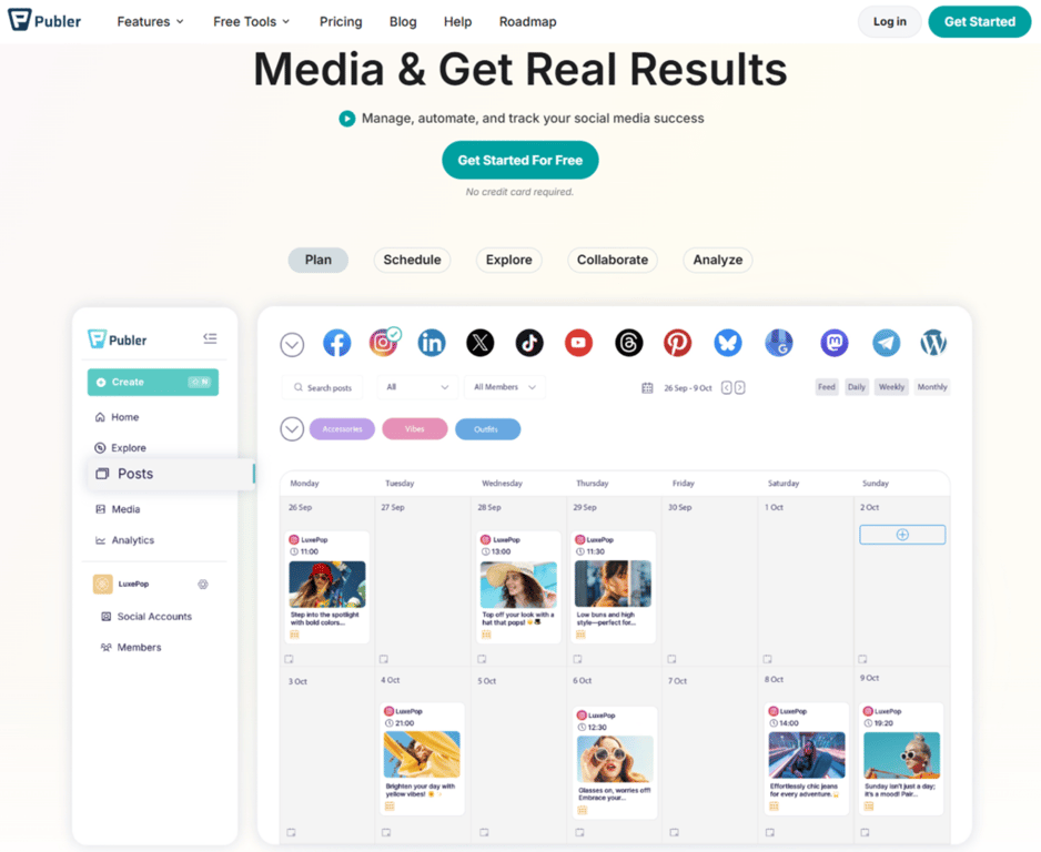 La page d'accueil de Publer