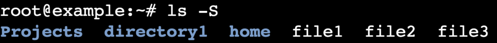 La sortie de la commande ls -S dans le terminal