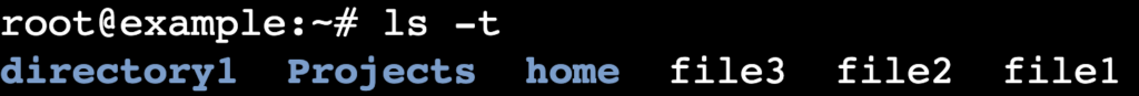 La sortie de la commande ls -t dans le terminal