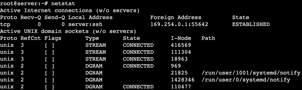 La sortie de la commande netstat affiche les connexions Internet actives et les sockets de domaine UNIX