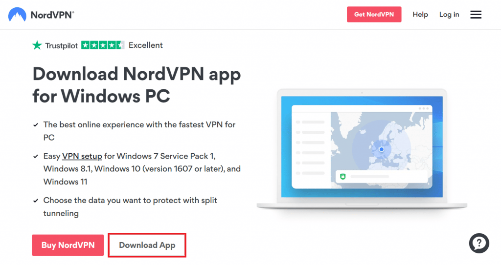 L'option Télécharger l'application sur la page de téléchargement de NordVPN