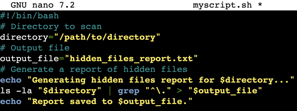 Le script bash myscript.sh dans le terminal