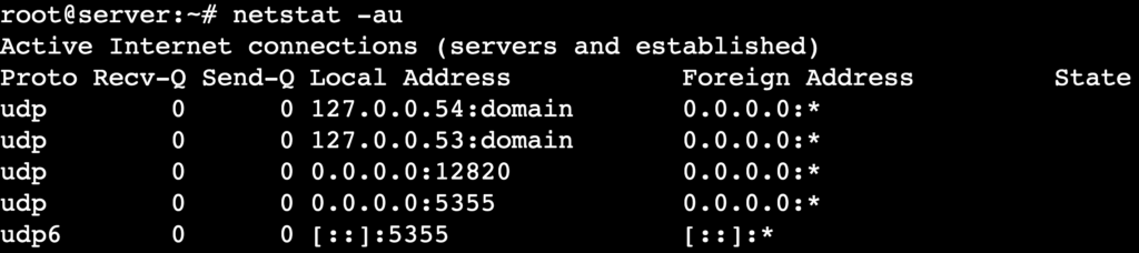La sortie de la commande netstat -au affiche les connexions UDP actives