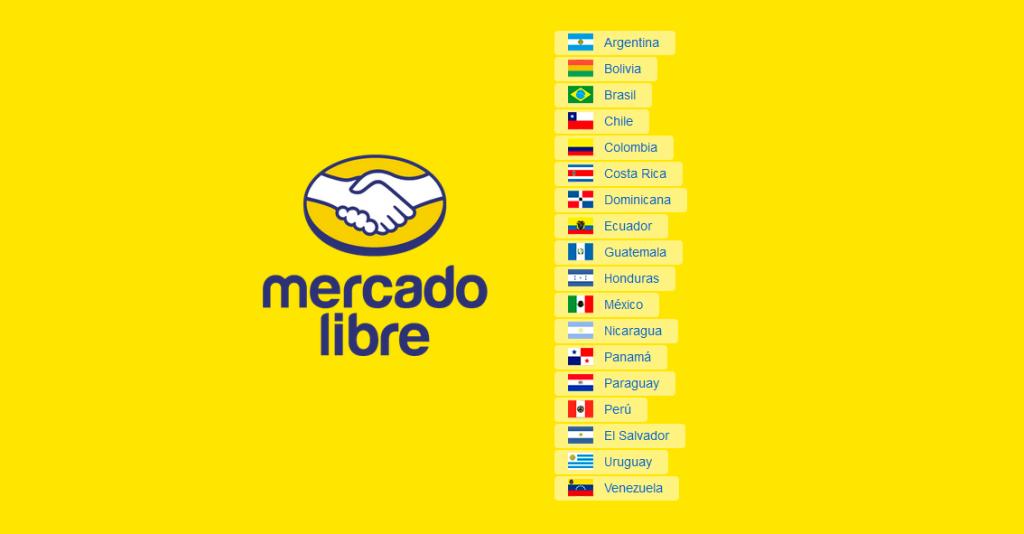 Page de sélection de la langue et de la région de la place de marché en ligne Mercado Libre