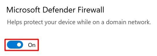 Le commutateur du Pare-feu Microsoft Defender sous Windows.