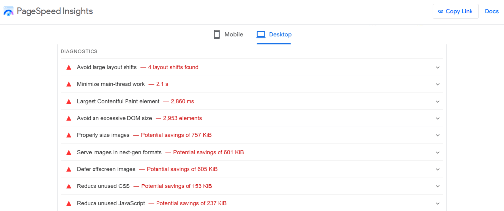 La page des suggestions d’amélioration de Google PageSpeed Insights
