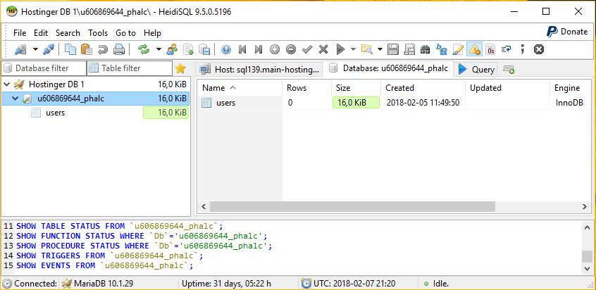 Connexion r&eacute;ussie &agrave; une base de donn&eacute;es avec HeidiSQL