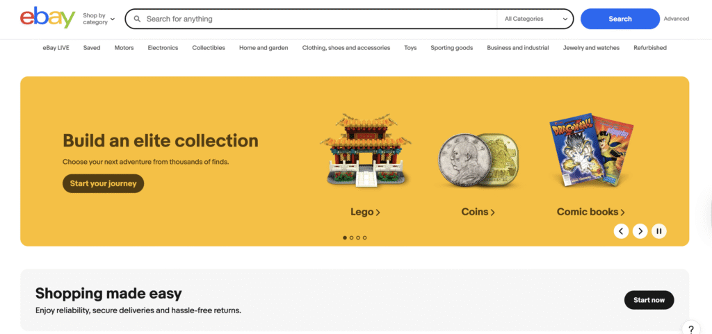 Page d&rsquo;accueil d&rsquo;eBay