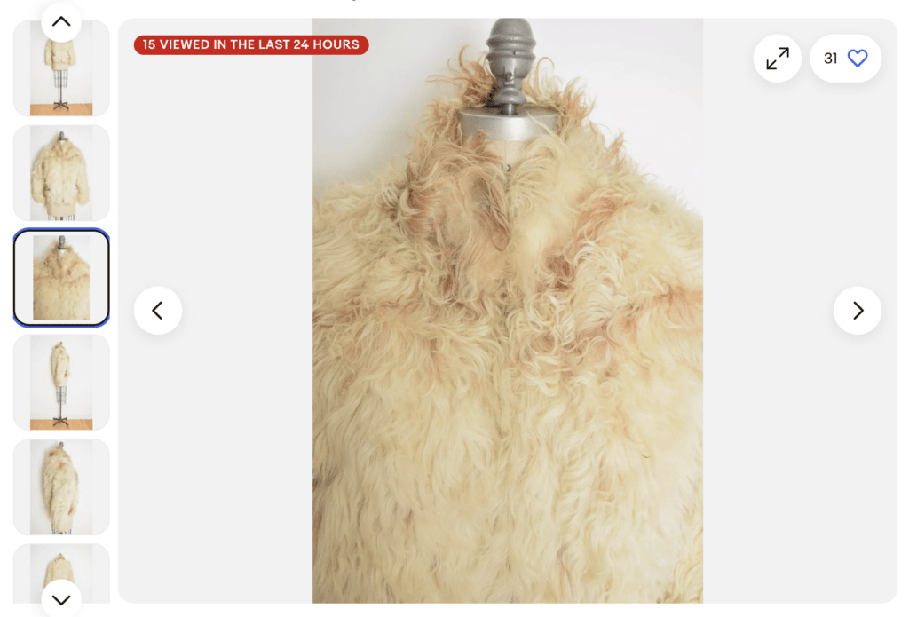 Photo produit en gros plan d’un manteau de fourrure sur eBay