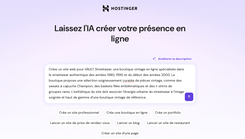 Le Créateur de Site Internet Hostinger vous propose de créer un site internet pour vendre des vêtements vintage en ligne