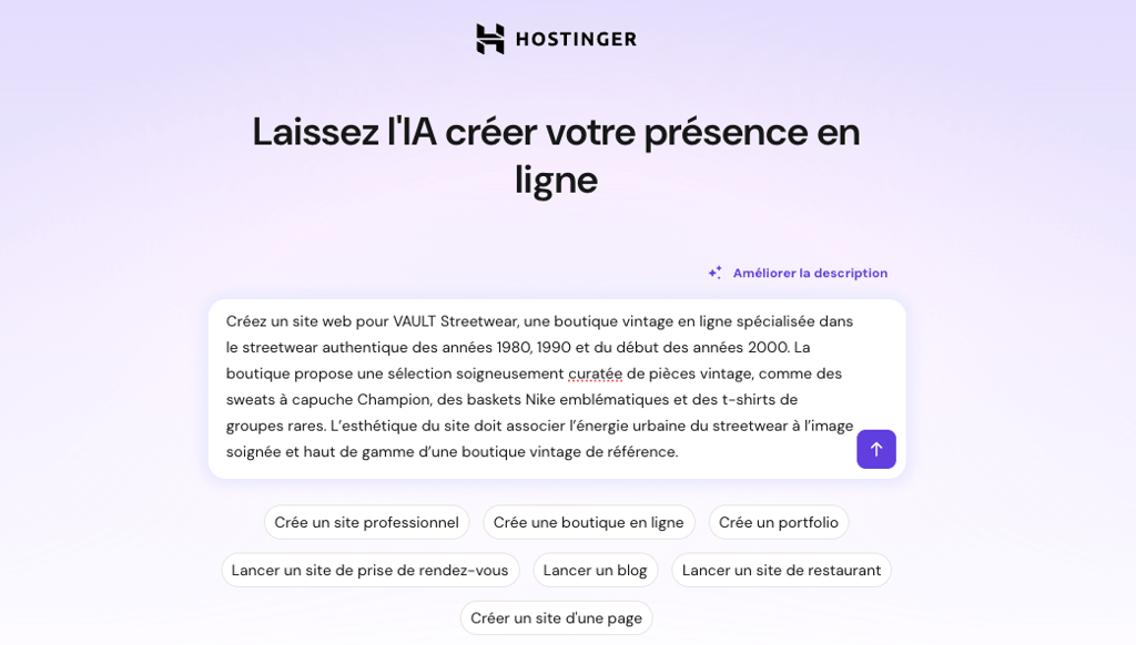 Le Créateur de Site Internet Hostinger vous propose de créer un site internet pour vendre des vêtements vintage en ligne