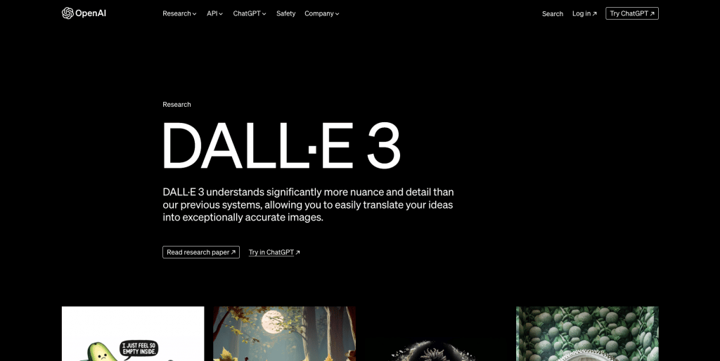 Page d'accueil de DALL-E 3