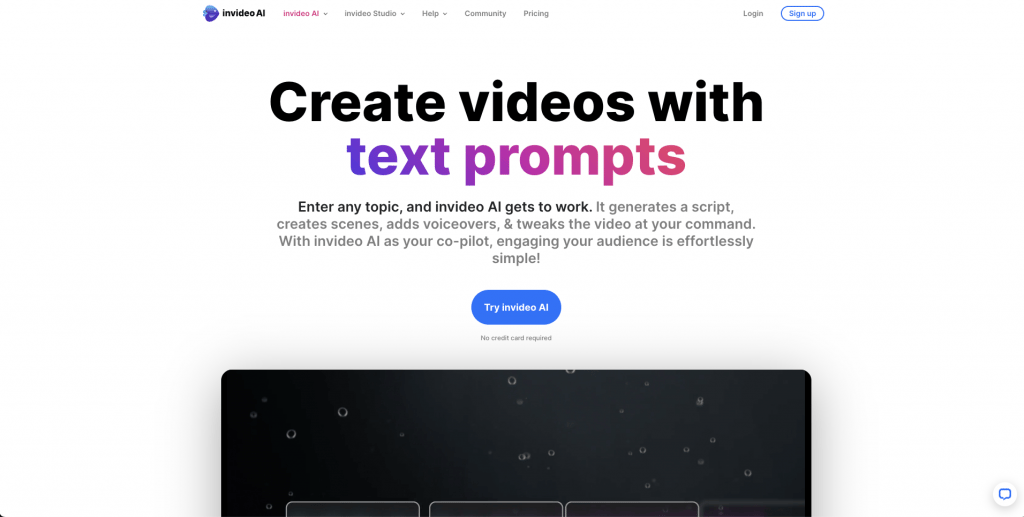 Page d'atterrissage InVideo AI