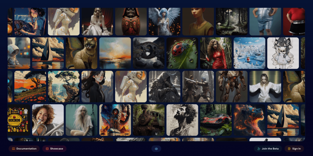 Page d'atterrissage de Midjourney