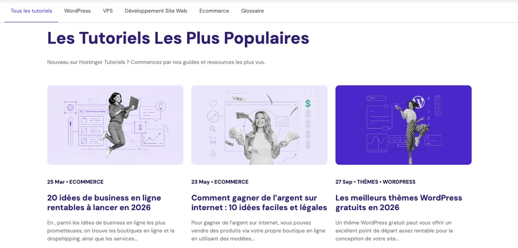 Page d’accueil des tutoriels Hostinger