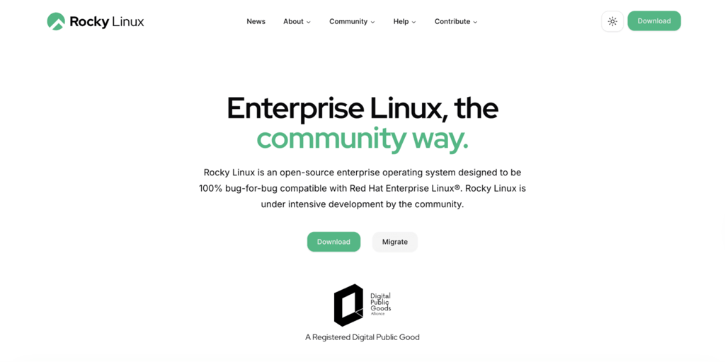 Page d'accueil de Rocky Linux pour Docker