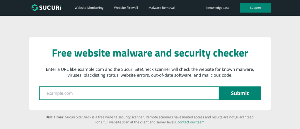 Sucuri SiteCheck homepage