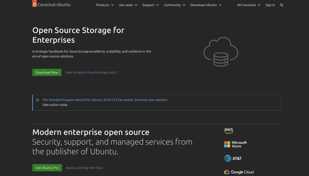 Page d'accueil de Ubuntu