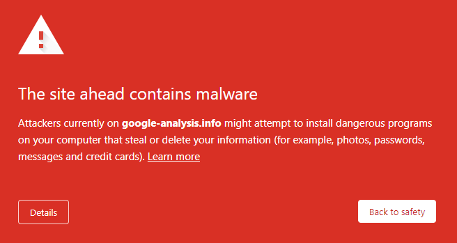 Alerte de logiciel malveillant dans Google Chrome.