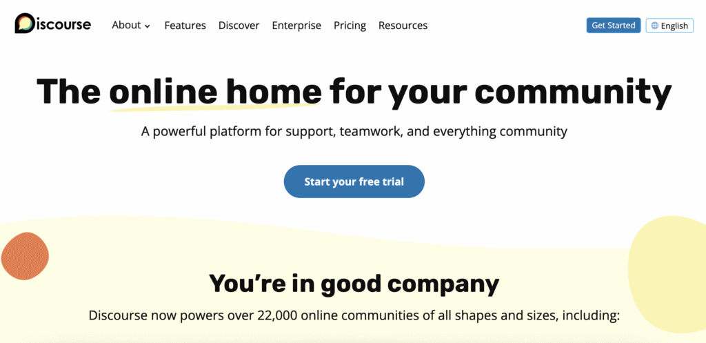 Page d’accueil du site de Discourse