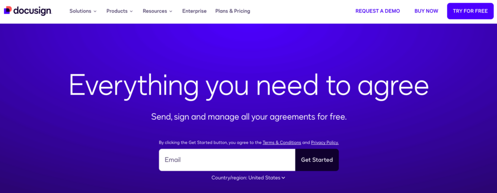Page d’accueil de DocuSign