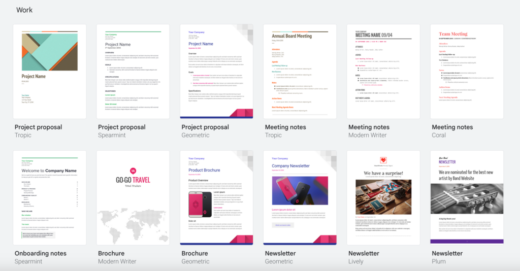 Galerie de mod&egrave;les de Google Docs