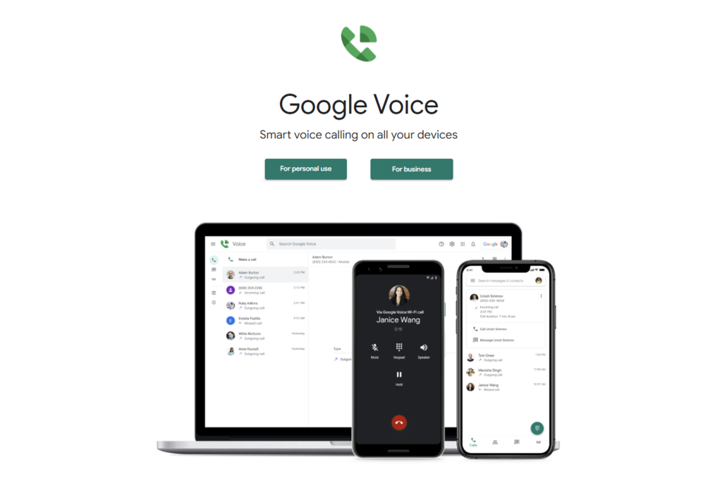 Page d’accueil de Google Voice