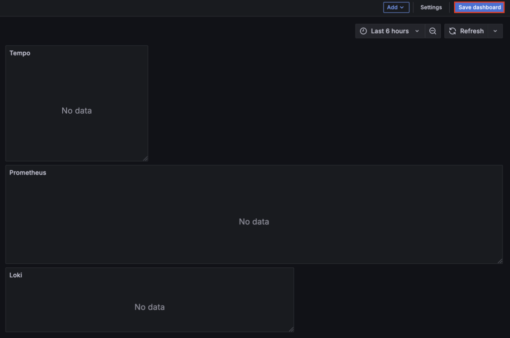 Le bouton Enregistrer le tableau de bord dans Grafana