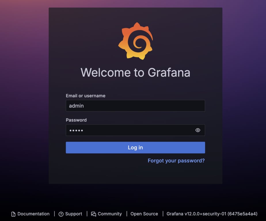La page de connexion Grafana