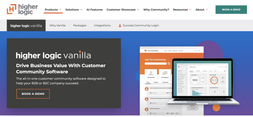 Page produit de Vanilla Forums