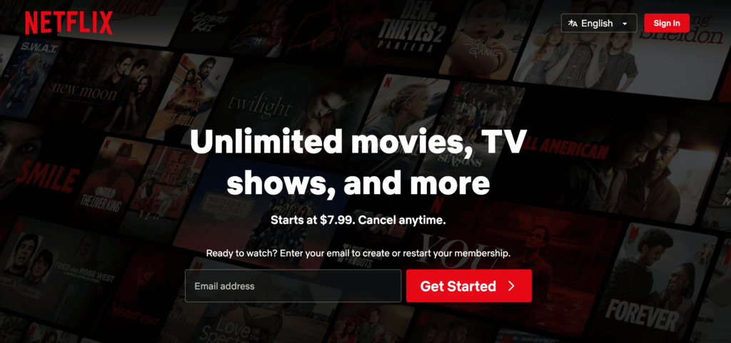 Page d’accueil de Netflix