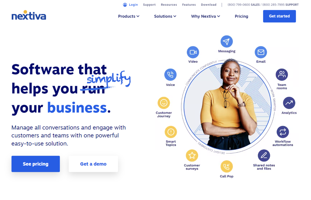 Page d’accueil de Nextiva