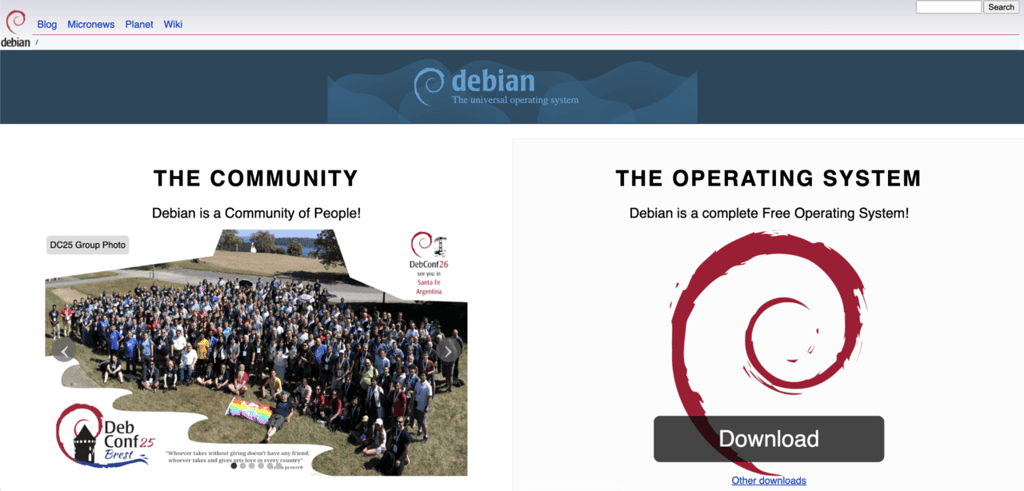 Page d'accueil de debian