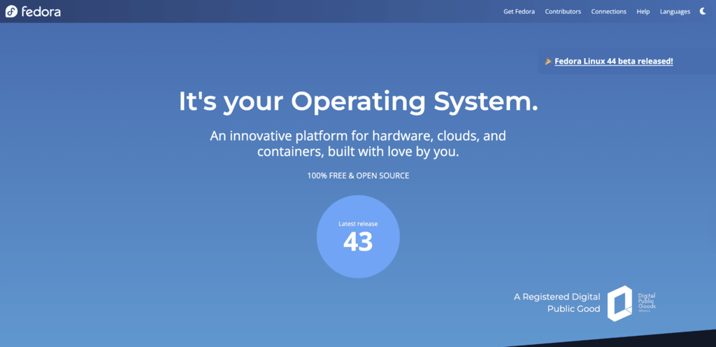 Page d'accueil de Fedora pour Docker