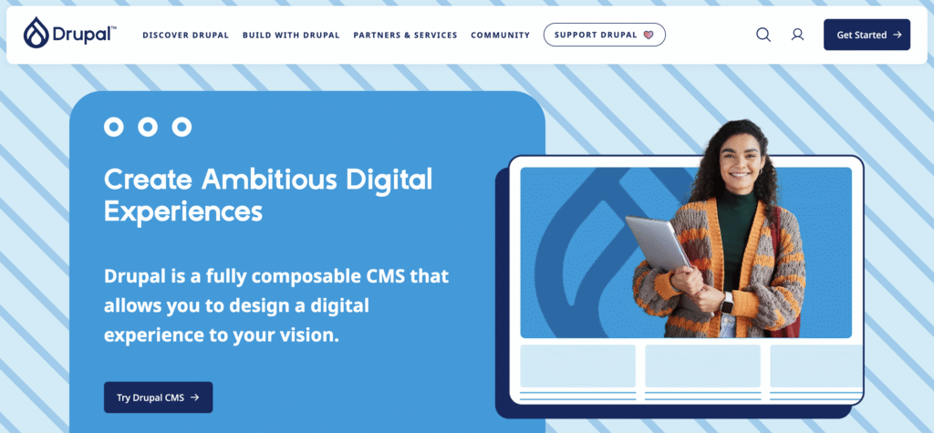 Page d’accueil du site de Drupal